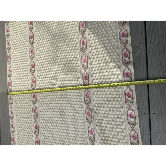 VINTAGE Crochet Popcorn Blanket Afghan Throw Floral EMBROIDERY Macrame Fringe - Picture 9 of 14